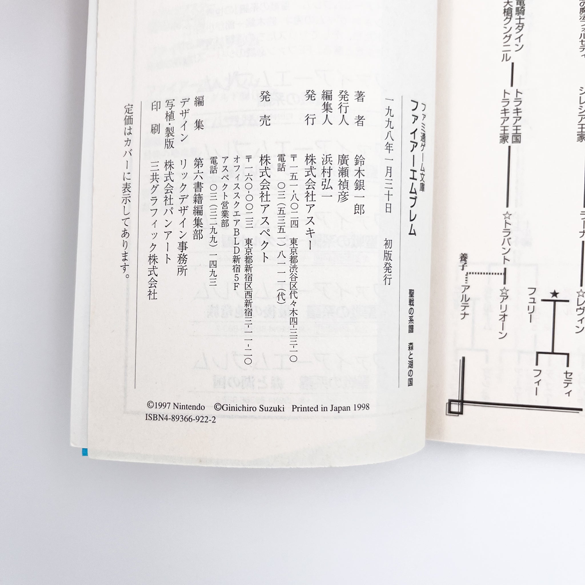 Fire Emblem: Genealogy of the Holy War - Mori to Mizuumi no Kuni light novel table of contents